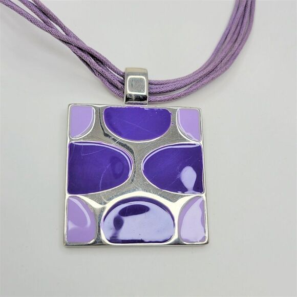 Purple Square Pendant Necklace with Matching Square Purple Earrings - Picture 5 of 12